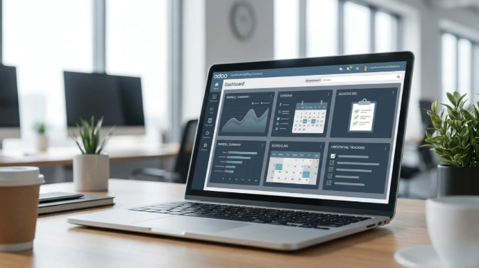 Odoo 19 ERP dashboard configured for Canadian PSW healthcare staffing agency — payroll, scheduling, and credential compliance