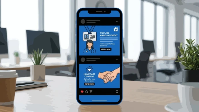 Social media content management on mobile for Canadian PSW healthcare staffing agency