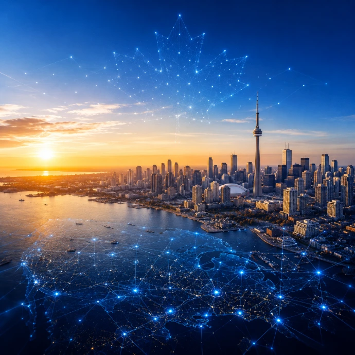 Canadian city skyline representing Synerz vision of making  enterprise-grade ERP systems and digital marketing accessible  to every PSW and homecare staffing agency across Canada  regardless of size or budget