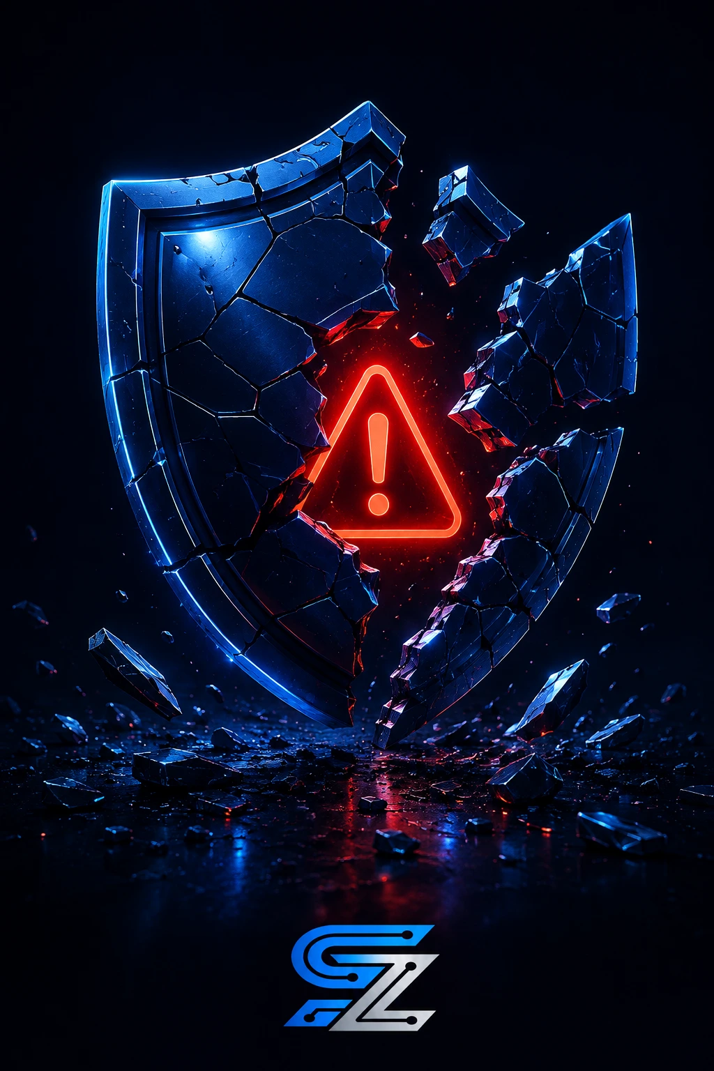 3D rendering of a shattered compliance shield for PSW agencies in Canada by SYNERZ.
