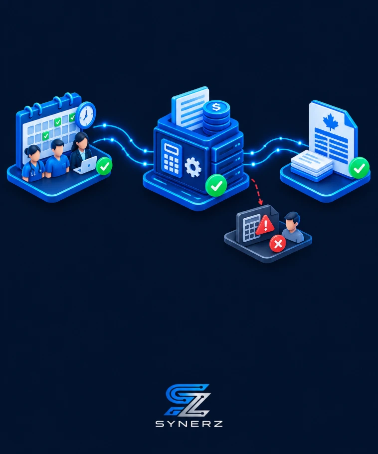 PSW agency payroll automation — Ontario minimum wage 2026 — SYNERZ