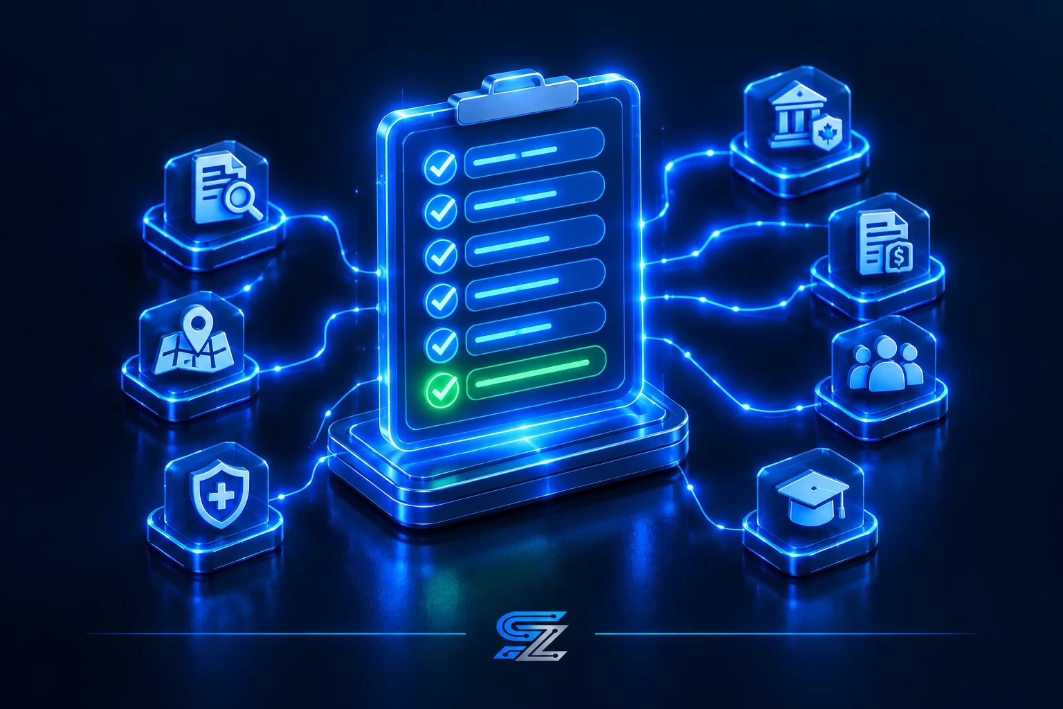 3D rendering of a seven-step migration checklist for Canadian PSW agencies by SYNERZ.